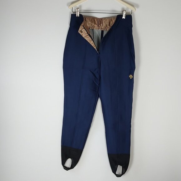 Vintage Descente Ski/Snow Pants High Waist Stirrups Navy Blue/Black Size 12 - Picture 7 of 11